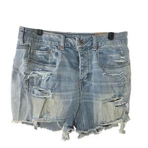 American Eagle Stretch Tomgirl Distressed Blue Denim Jean Shorts Size 6 NWT